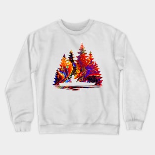 Kayak Fisherman Scene with Marbled Background Crewneck Sweatshirt